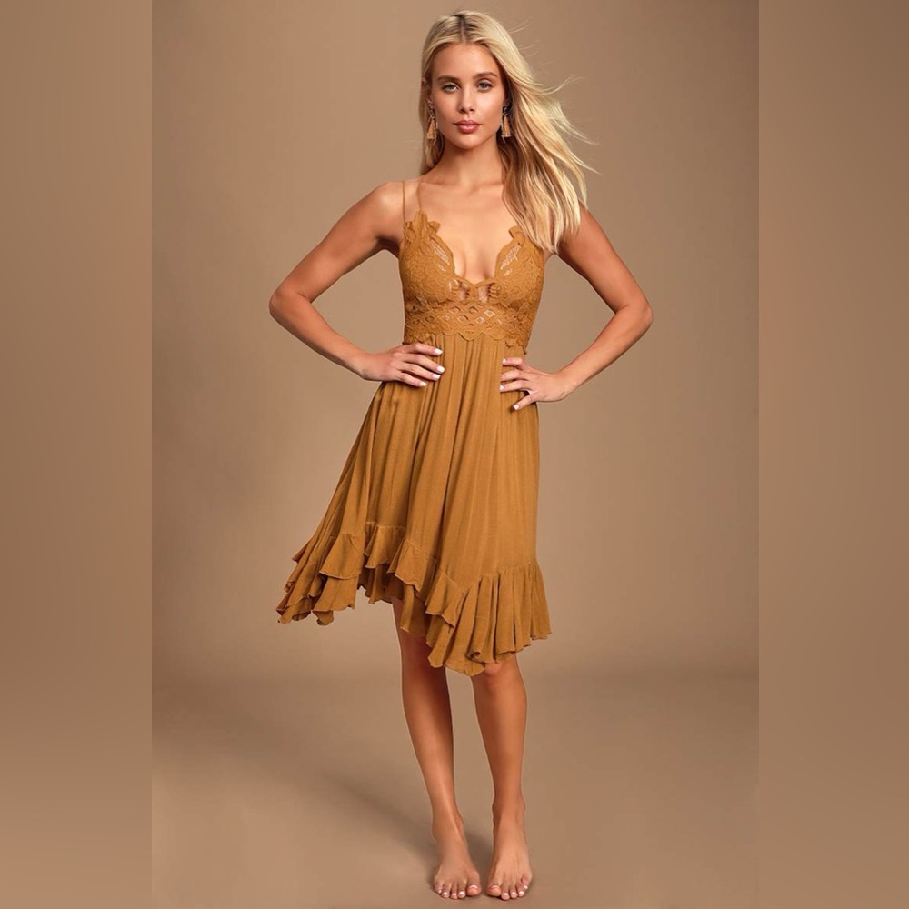 Free People Adella Ochre Slip Dress